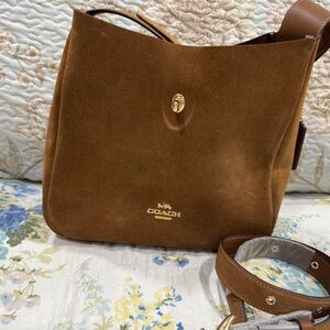Coach Brown Shoulder Bag with Suede Finish
